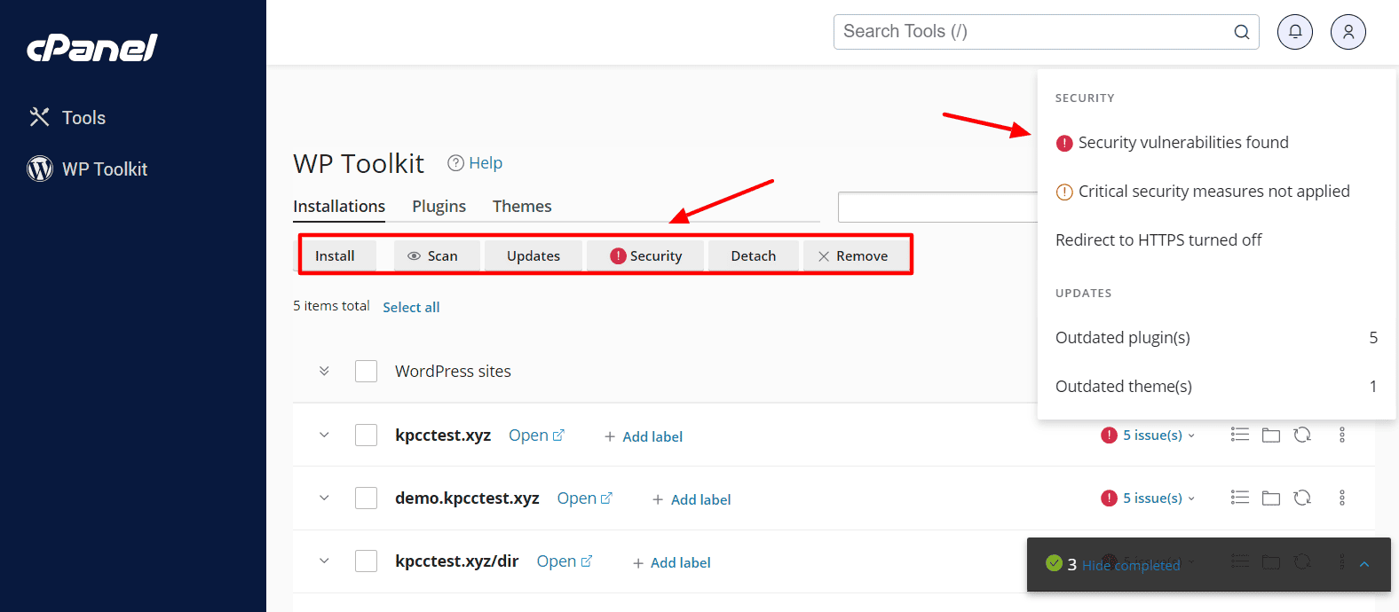 ChemiCloud WordPress toolkit in cPanel