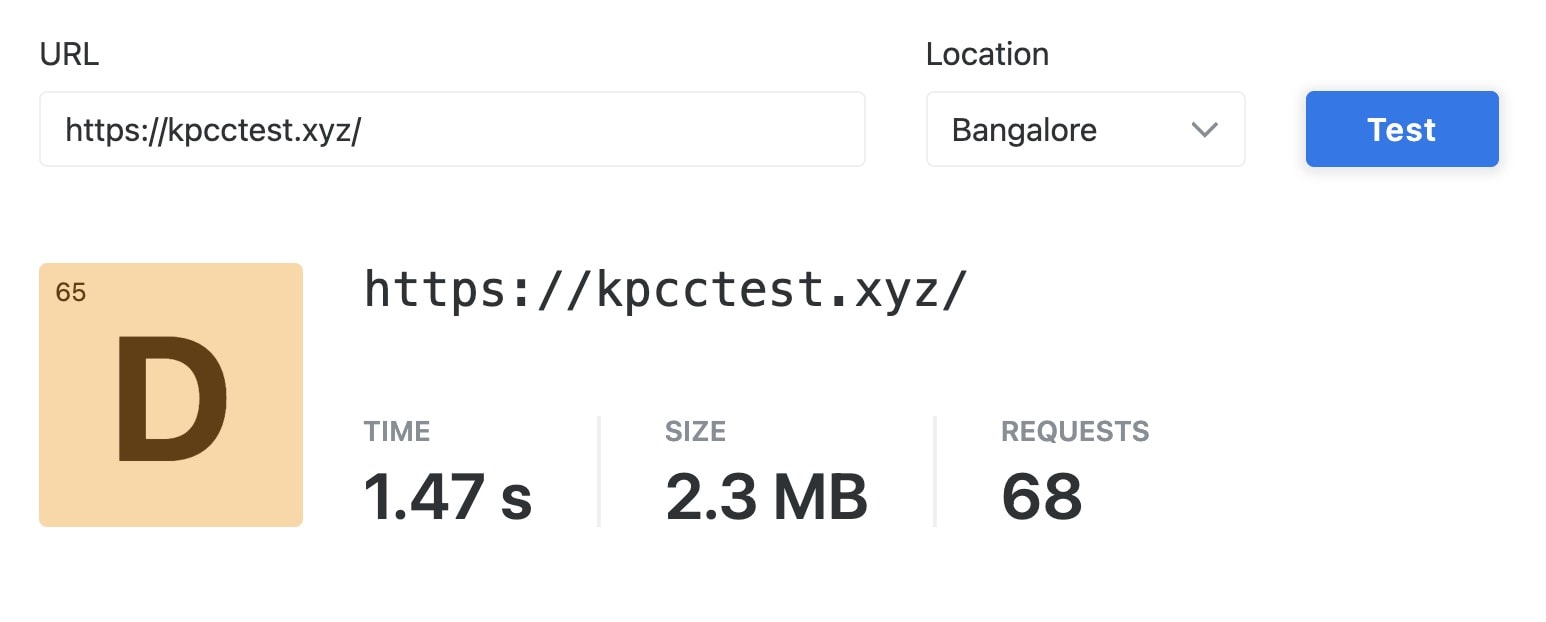 ChemiCloud speed test results showing 1.47 second load time