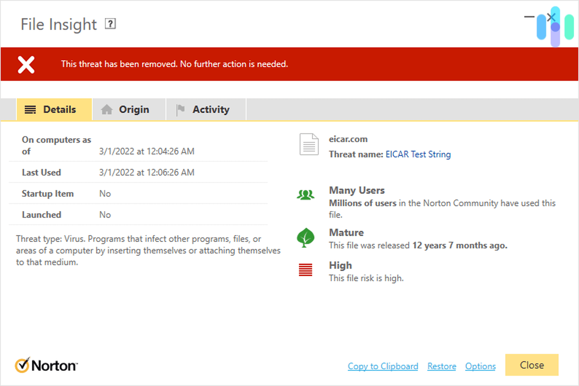 Norton EICAR Test Detection