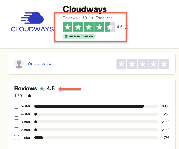 Cloudways Trustpilot customer reviews