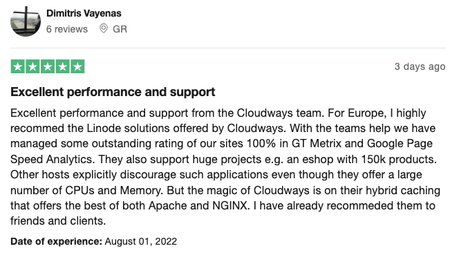 Cloudways positive customer review