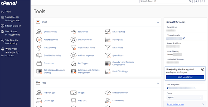 Liquid Web cPanel interface for server management