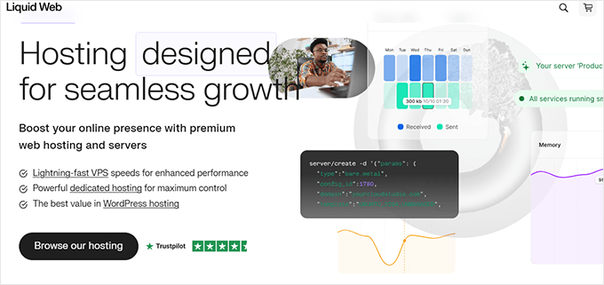 Liquid Web homepage showing premium managed hosting solutions