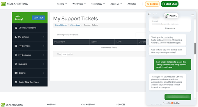 ScalaHosting customer support options